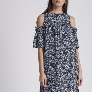 Chemistry Women Navy Blue Floral Print A-Line Dress