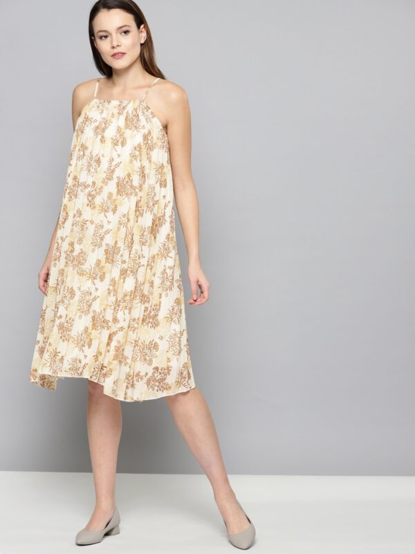 Chemistry Women Cream-Coloured Printed A-Line Dress