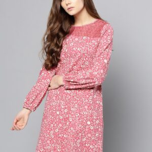 Chemistry Women Pink  Beige Floral Print A-Line Dress