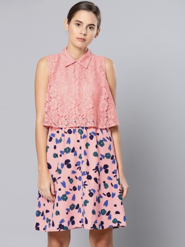 Chemistry Women Peach-Coloured Printed Layer Dress