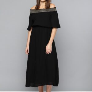 Chemistry Women Black Solid Off-Shoulder Fit and Flare Dress