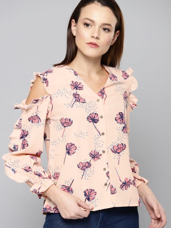 Chemistry Women Peach-Coloured Printed Top