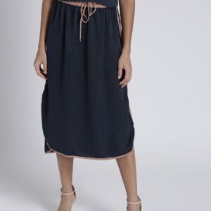 Chemistry Navy Blue Midi Straight Skirt