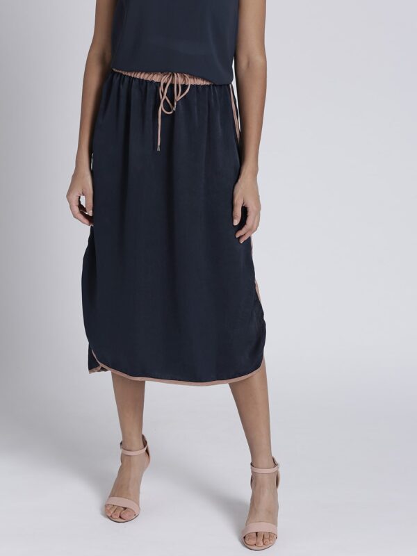 Chemistry Navy Blue Midi Straight Skirt