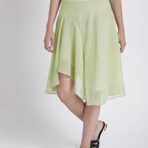 Chemistry Women Lime Green Self-Design Knee Length Flared Skirt