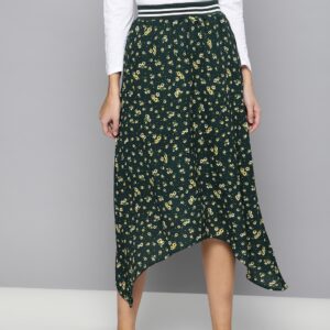 Chemistry Women Green  Yellow Printed A-Line Skirt