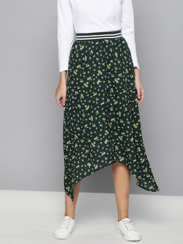 Chemistry Women Green  Yellow Printed A-Line Skirt