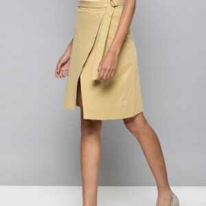 Chemistry Women Beige Solid A-Line Wrap Around Skirt