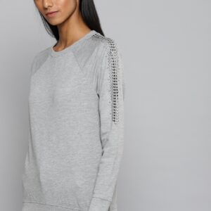 Chemistry Women Grey Studded Sweatshirt