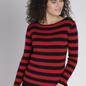 Chemistry Women Red  Black Striped Sweater