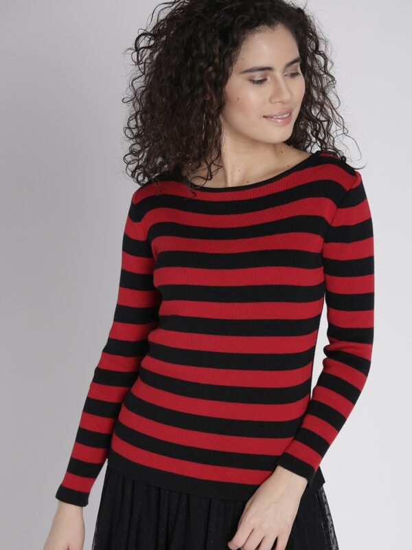 Chemistry Women Red  Black Striped Sweater