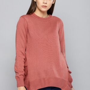 Chemistry Women Rust Pink Solid Pullover Sweater