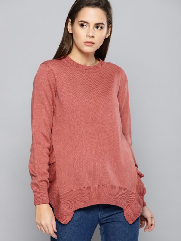 Chemistry Women Rust Pink Solid Pullover Sweater