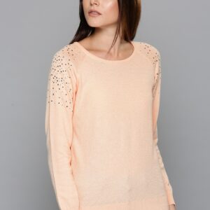 Chemistry Women Peach-Coloured Embellished Sweater