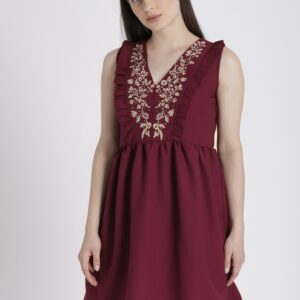 Chemistry Women Maroon Solid A-Line Dress