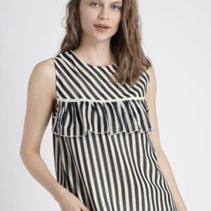 Chemistry Women Navy  Cream Colored Striped Top