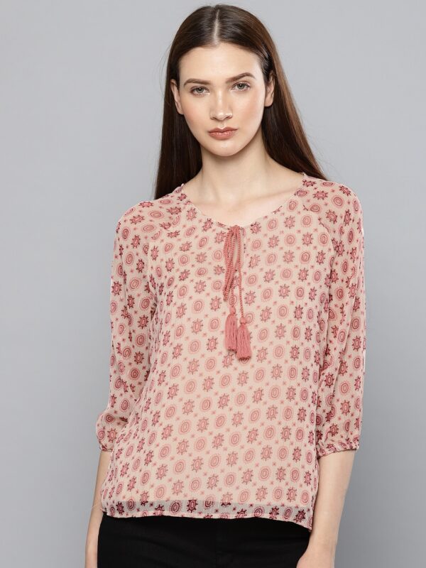 Chemistry Women Peach-Coloured Printed Top