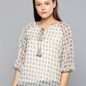 Chemistry Women Cream-Coloured Printed Top