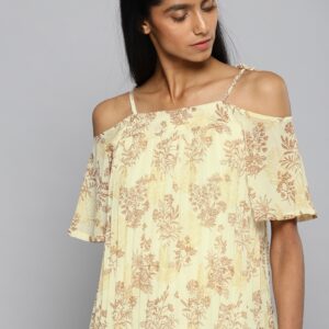 Chemistry Women Cream-Coloured Semi-Sheer Printed Top