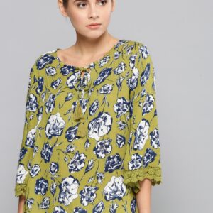 Chemistry Women Olive Green Printed Regular Top