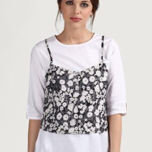 COVER STORY Women White  Black Floral Print Regular Top