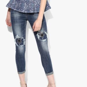 Blue Solid Mid Rise Regular Fit Jeans