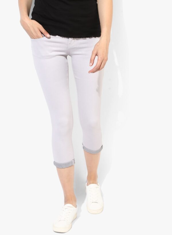 Grey Solid Mid Rise Skinny Fit Jeans