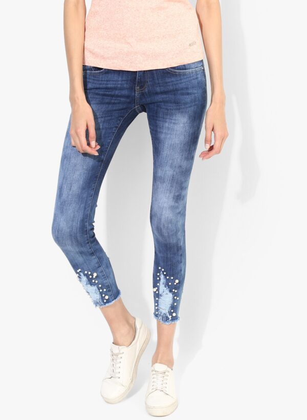 Blue Washed Mid Rise Skinny Fit Jeans