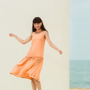 DressBerry Women Peach-Coloured Solid Drop-Waist Dress