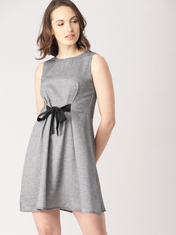 DressBerry Women Grey Solid A-Line Dress