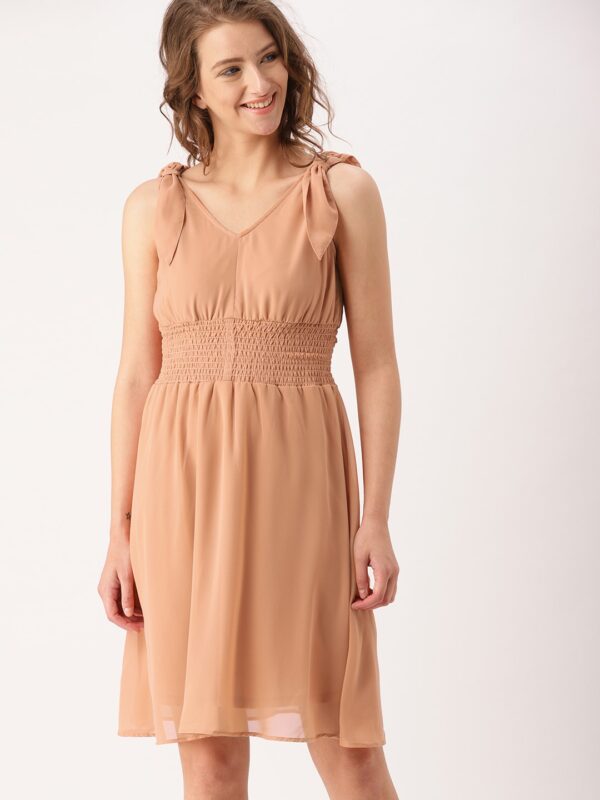 DressBerry Women Peach-Coloured Solid A-Line Dress