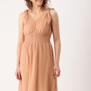 DressBerry Women Peach-Coloured Solid A-Line Dress