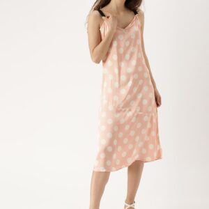 DressBerry Women Peach-Coloured Geometric Printed A-Line Dress