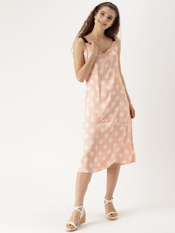 DressBerry Women Peach-Coloured Geometric Printed A-Line Dress