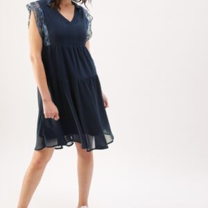 DressBerry Women Navy Blue Solid A-Line Dress