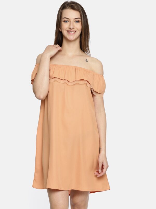 DressBerry Women Peach-Coloured Solid A-Line Dress