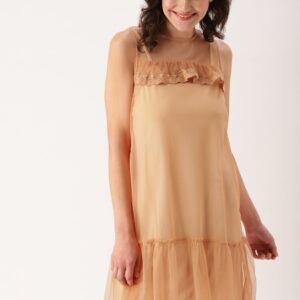 DressBerry Women Peach-Coloured Solid A-Line Dress