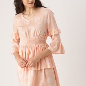 DressBerry Women Peach-Coloured Printed A-Line Dress