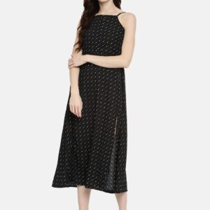 DressBerry Women Black Printed A-Line Dress