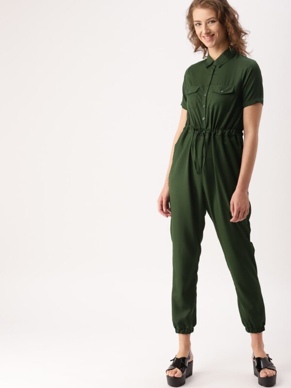 DressBerry Green Solid Basic Jumpsuit