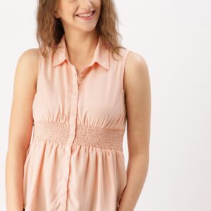 DressBerry Women Peach-Coloured Solid Shirt Style Top