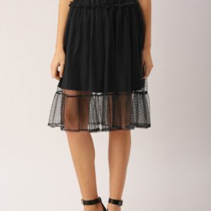 DressBerry Women Black Lace A-Line Skirt