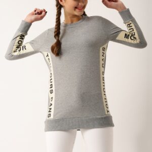 DressBerry Women Grey Melange Printed Sweatshirt