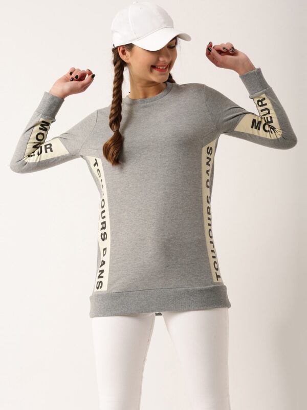 DressBerry Women Grey Melange Printed Sweatshirt