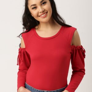 DressBerry Women Red Cold Shoulder Sweatshirt