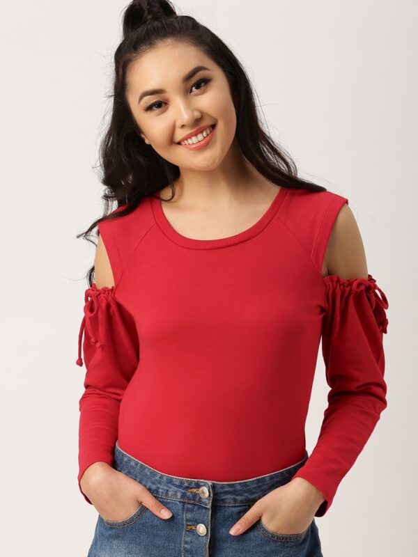 DressBerry Women Red Cold Shoulder Sweatshirt