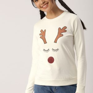 DressBerry Women Off-White Self-Design Sweatshirt