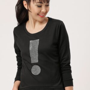 DressBerry Women Black Solid Self-Design Sweatshirt