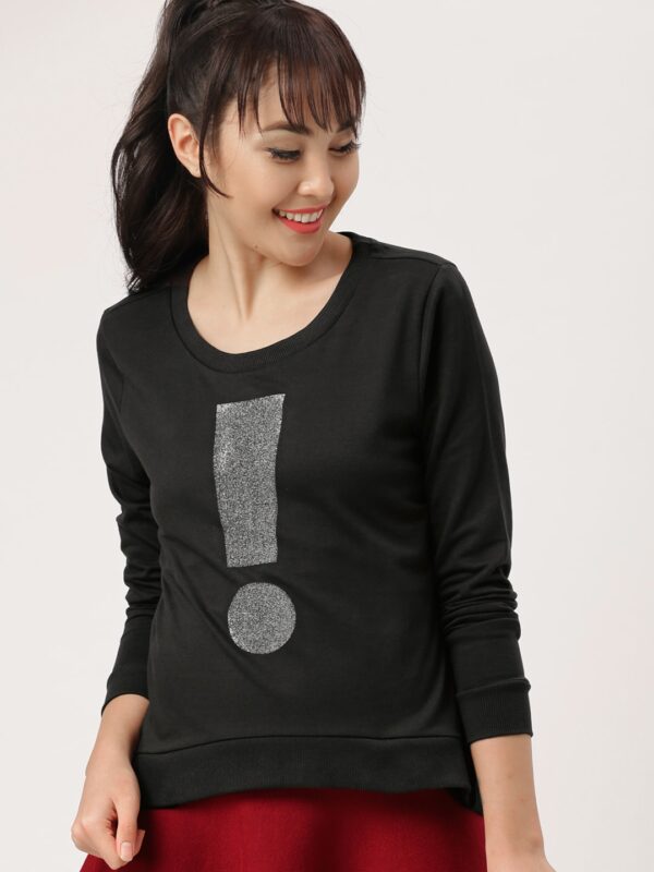 DressBerry Women Black Solid Self-Design Sweatshirt