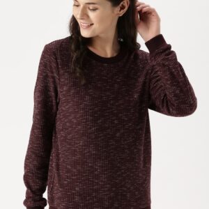 DressBerry Women Burgundy Solid Sweatshirt